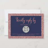 QR-code Navy Blue Roos Gold Glitter Weddenschap RS RSVP Kaartje (Achterkant)