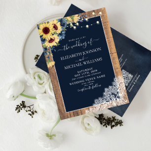 QR-code Navy Blue Sunflower Wood weddenschap Kaart