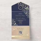 QR Code Navy Roze Gouden Bruiloft All In One Uitnodiging (Binnen)