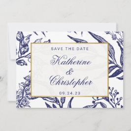 QR Code Navyblauw Botanisch Foto Save the Date