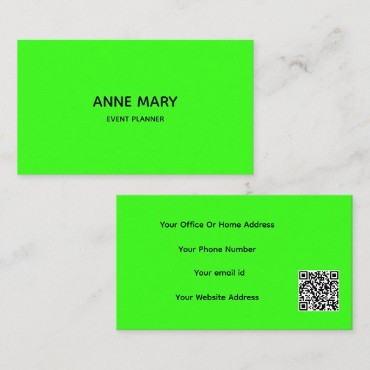 QR Code Neon Groen Modern Kleurrijk Gebeurtenispla Visitekaartje (Voorkant / Achterkant)
