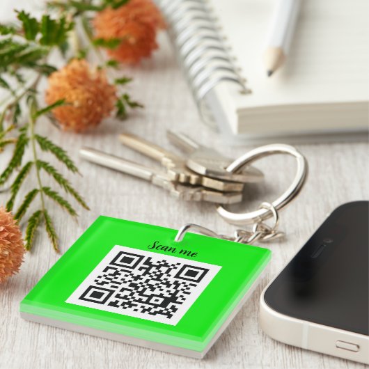 QR Code Neon Groene Elegante Gele Zaken Sleutelhanger (Voorkant Rechts)