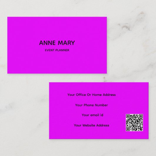 QR Code Neon Roze Paarse Violet Modern Girly Visitekaartje (Voorkant / Achterkant)