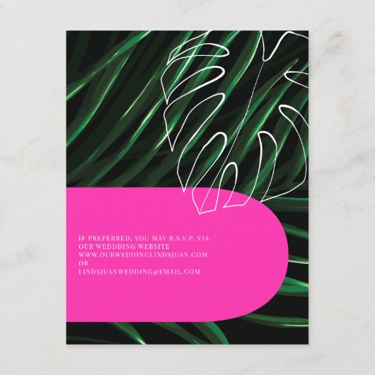 QR Code Neonbogen Monogram Tropische Bruiloft Informatiekaartje (Achterkant)