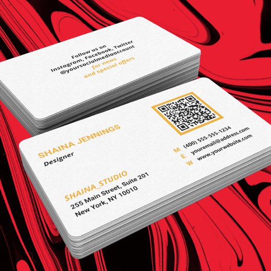 QR-code netwerken modern zwart oranje wit Visitekaartje