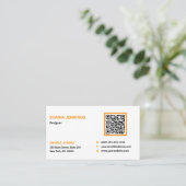 QR Code Networking Modern Black Orange White Visitekaartje (Staand voorkant)