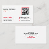 QR Code Networking Modern Black Red White Visitekaartje (Voorkant / Achterkant)