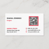 QR Code Networking Modern Black Red White Visitekaartje (Voorkant)