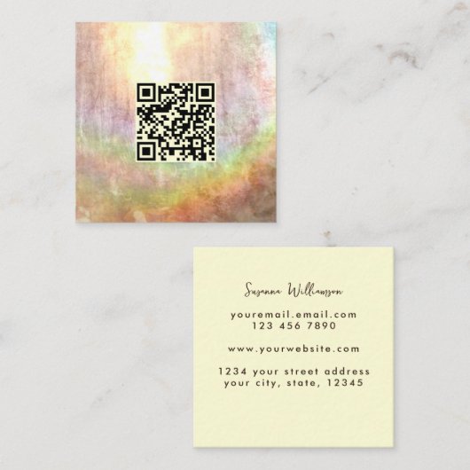 QR Code Neutraal Beige Stone Regenboog Abstracte k Vierkante Visitekaartje (Voorkant / Achterkant)