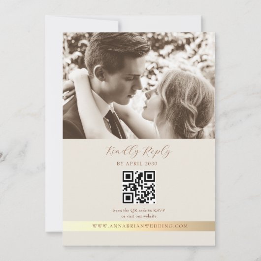 QR Code Neutral Wildflower Photo Wedding Kaart (Achterkant)