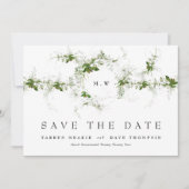 QR-code niet-FOTO Eucalyptus Monogram Weddenschap Save The Date (Voorkant)