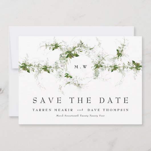 QR-code niet-FOTO Eucalyptus Monogram Weddenschap Save The Date (Voorkant)