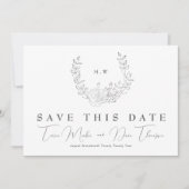 QR Code niet-FOTO Subtle Monogram Weddenschap Save The Date (Voorkant)