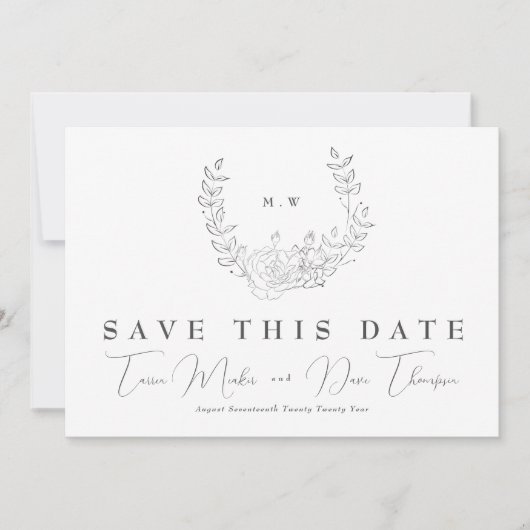 QR Code niet-FOTO Subtle Monogram Weddenschap Save The Date (Voorkant)