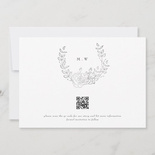 QR Code niet-FOTO Subtle Monogram Weddenschap Save The Date (Achterkant)