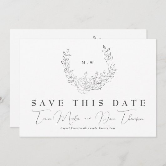 QR Code niet-FOTO Subtle Monogram Weddenschap Save The Date (Voorkant / Achterkant)