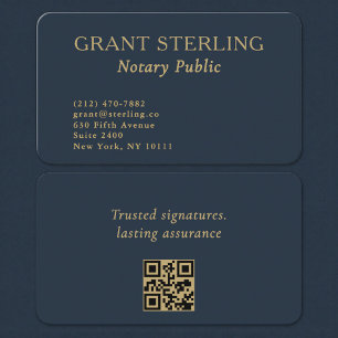 QR Code Notaris Openbare Navy Blauwe Goud Visitekaartje