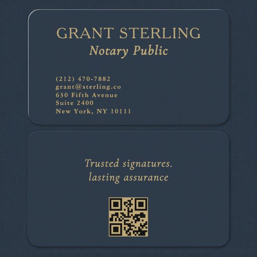 QR Code Notaris Openbare Navy Blauwe Goud Visitekaartje