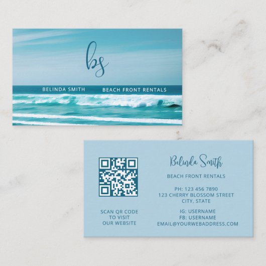 QR Code Oceaan Golf Initiaal Visitekaartje (Voorkant / Achterkant)