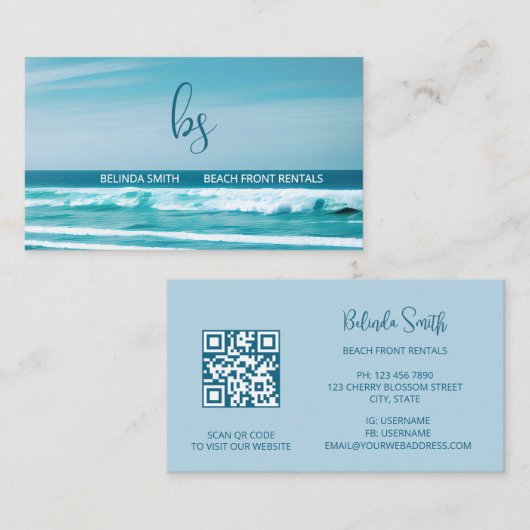 QR Code Oceaan Golf Initiaal Visitekaartje (Voorkant / Achterkant)