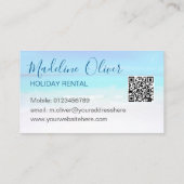 QR Code Ocean Beach Vakantiehuis Blauw Stijlvol Visitekaartje (Achterkant)