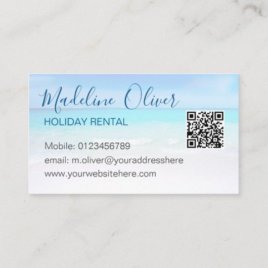 QR Code Ocean Beach Vakantiehuis Blauw Stijlvol Visitekaartje (Achterkant)