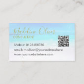 QR Code Ocean Beach Zee Travel Aqua Blue Gold Visitekaartje (Achterkant)