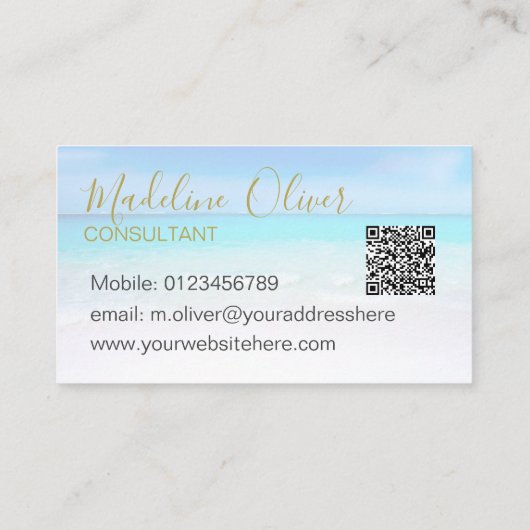 QR Code Ocean Beach Zee Travel Aqua Blue Gold Visitekaartje (Achterkant)