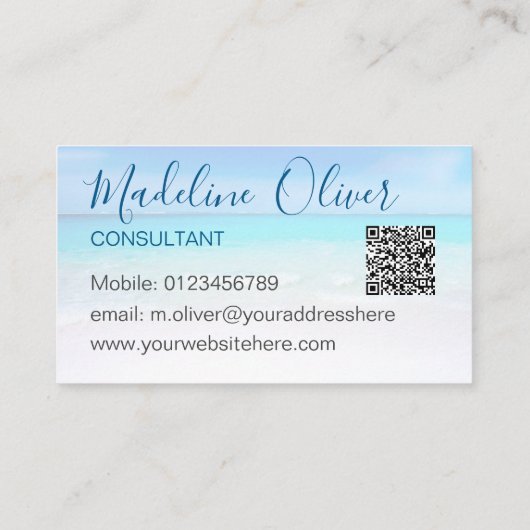 QR Code Ocean Beach Zee Travel Aqua Blue Stylish Visitekaartje (Achterkant)