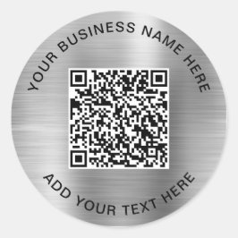 QR-code of logo promotionele zilveren klassieke ro Ronde Sticker