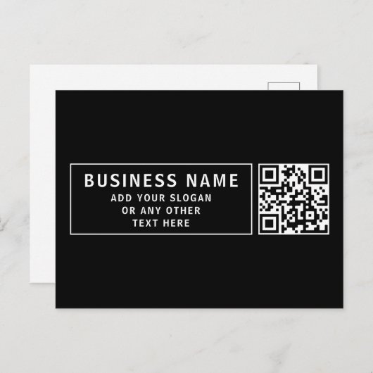 QR-code of Logo uploaden | Modern Black Briefkaart (Voorkant / Achterkant)