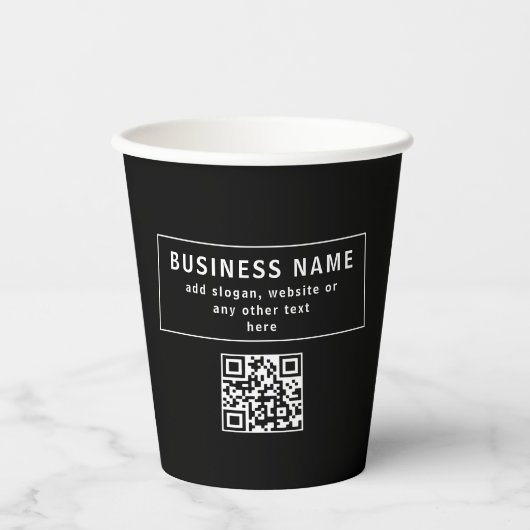QR-code of Logo uploaden | Modern Black Papieren Bekers (Voorkant)