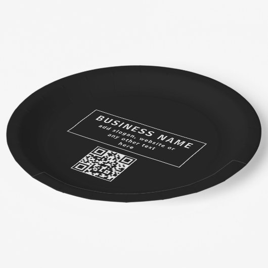 QR-code of Logo uploaden | Modern Black Papieren Bordje (Gekanteld)