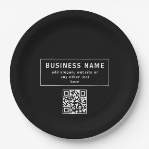QR-code of Logo uploaden Modern Black Papieren Bordje