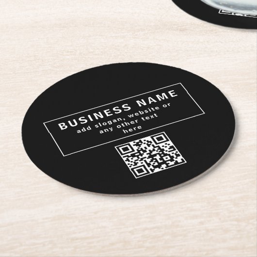 QR-code of Logo uploaden | Modern Black Ronde Kartonnen Onderzetter (Gebogen)