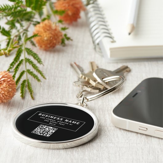 QR-code of Logo uploaden | Modern Black Sleutelhanger (Zijkant)