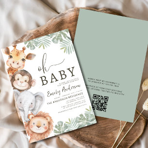 QR-code Oh Baby Safari Animal Boy's Baby shower Kaart