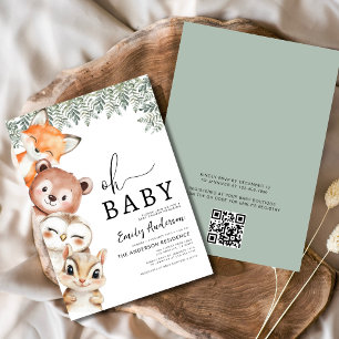 QR-code Oh Baby Woodland Animals Baby shower Kaart