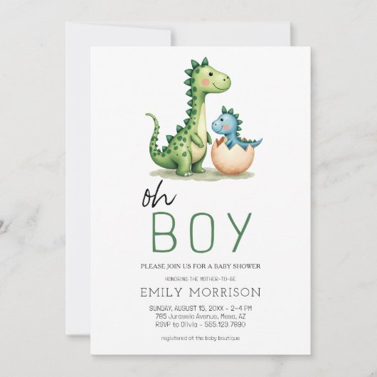 QR-code Oh Boy Dinosaur Baby Boy Shower Kaart (Voorkant)