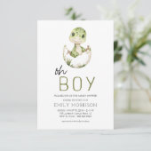 QR-code Oh Boy Dinosaur Baby Boy Shower Kaart (Staand voorkant)