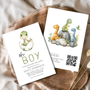 QR-code Oh Boy Dinosaur Baby Boy Shower Kaart