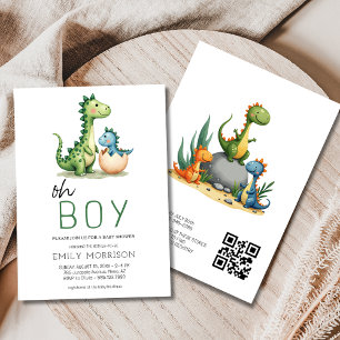 QR-code Oh Boy Dinosaur Baby Boy Shower Kaart