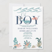 QR Code Oh Boy Onder het Zee Blauw Baby shower Kaart (Voorkant)