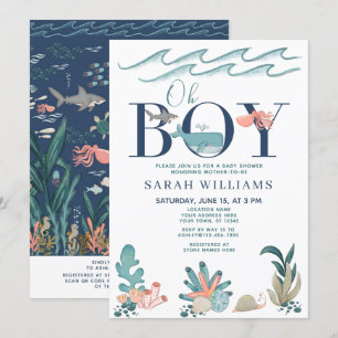 QR Code Oh Boy Onder het Zee Blauw Baby shower Kaart