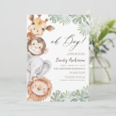 QR-code Oh Boy Safari Animal Boy's Baby shower Kaart (Staand voorkant)