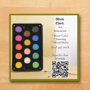 QR Code Olijfgroen Kunstenaar  Docent Kunstleraar  Vierkante Visitekaartje