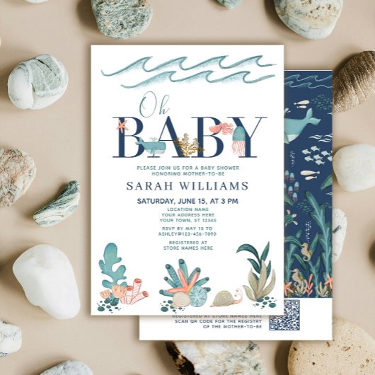 QR Code Onder de Zee Aquarel Oh Baby Shower Kaart