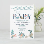 QR-code onder de Zee Waterverf Oh Baby shower Kaart (Staand voorkant)