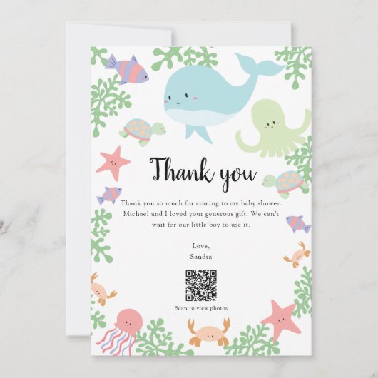 QR Code Onder het Zee Baby shower Dank u Bedankkaart (Voorkant)