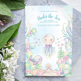 QR-code onder het Zee Blue Waterverf Baby shower Kaart